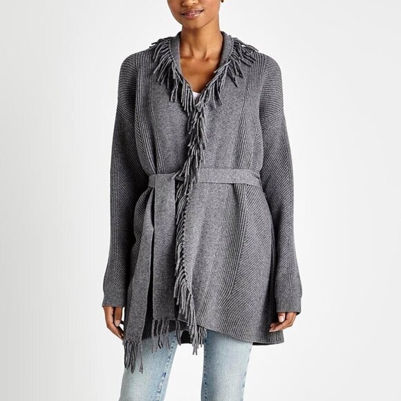 Splendid Cora Fringe Cardigan gray M medium NWT NEW - Picture 3 of 12